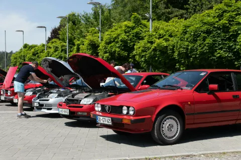 Alfe so od nekdaj športni in lepo oblikovani avtomobili. Večinoma so rdeče barve. / Foto: Peter Košenina