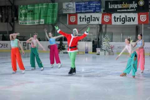 Člani Drsalnega kluba Kranj so uprizorili predstavo Potovanje gospoda Grincha. / Foto: Tina Dokl