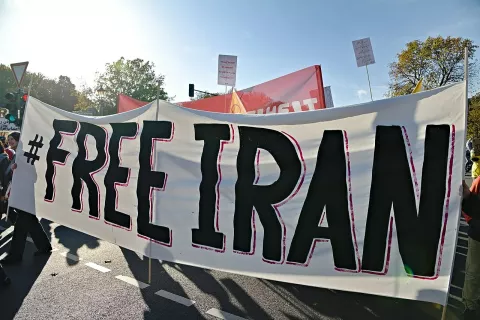 Free Iran: pogum protestnikov proti avtokratskemu režimu v Iranu je navdahnil proteste po vsem svetu. Ta je bil v Berlinu, 22. 10. 2022. / Foto: Wikipedija