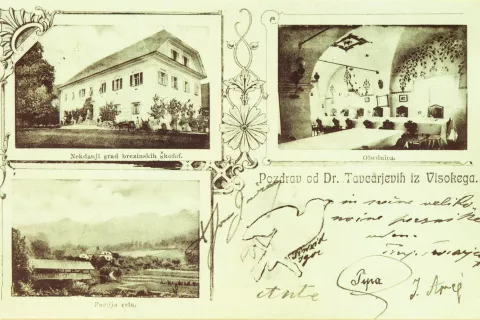 &raquo;Pozdrav od Dr. Tavčarjevih iz Visokega&laquo;, razglednica, napisana o veliki noči 2005, na njej podpisi Ivana, žene Franje, sinov Anteja in Igorja, hčerke Pipe &hellip; / Foto: Iz Zbirke Bernarde Jesenko Filipič