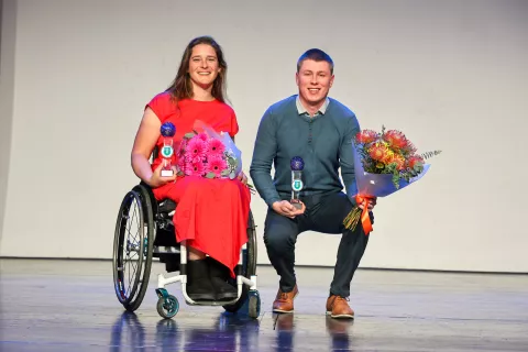 podelitev priznanj v športu za leto 2024 Kamnik naj športnica Živa Lavrinc in naj športnik Den Habjan Malavašič / Foto: Tina Dokl