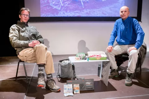 Viljem Gogala in Darko Kastigar na nedavnem predavanju Slaba vest Kranja / Foto: Primož Pičulin