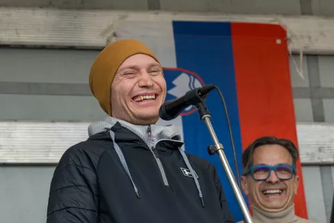 Sprejem Anžeta Laniška na Kokrici / Foto: Primož Pičulin