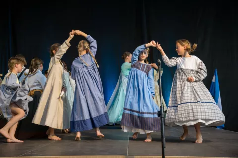 Folklorna skupina Podkuca - koncert Ohranjamo prihodnost, obujamo dediščino v Osnovni šoli Naklo. / Foto: Primož Pičulin