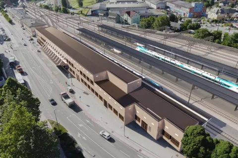 Vizualizacija železniškega vozlišča Jesenice: gradnja se mora začeti najkasneje oktobra letos, saj je projekt sofinanciran z evropskim denarjem v višini skoraj 57 milijonov evrov, ki ga je treba porabiti do oktobra 2027. / Vir: Direkcija za infrastrukturo