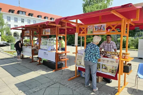 Lansko leto so tržnico zaradi slabega vremena organizirali v avli mestne občine, tokrat je bilo vreme organizatorjem naklonjeno. / Foto: Alenka Brun