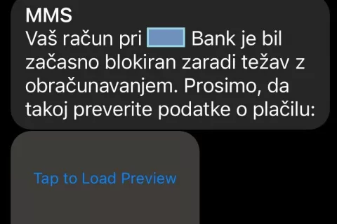Primer prejetega lažnega MMS sporočila / Foto: Arhiv Policije