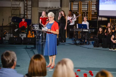Slavnostna akademija 80 let Gimnazija Jeseniceslavnostna govornica Lidija Dornig bivša dolgoletna ravnateljica Gimnazija Jesenice / Foto: Nik Bertoncelj