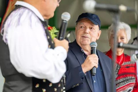 Koroška Bela skozi čas Prešernova veselica Koroška Belana fotografiji Ivan Prešern Žan, komponist, trobentačin žena Ivanka Kraševec Prešern / Foto: Nik Bertoncelj
