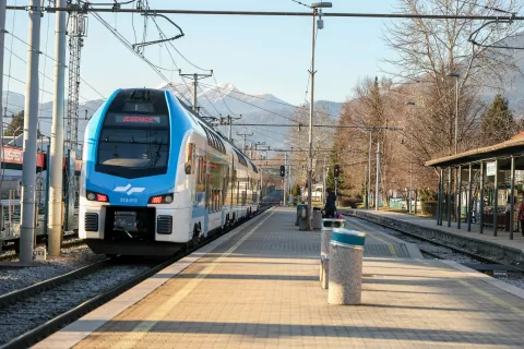 železniška postaja Lesce - Bled vlak železniški prehod tračnice tračnica Lesce / Foto: Tina Dokl