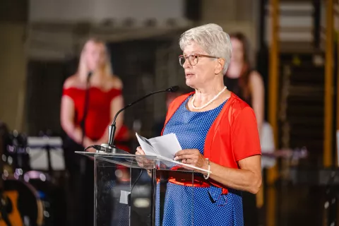 Slavnostna govornica Lidija Dornig, nekdanja dolgoletna ravnateljica Gimnazije Jesenice / Foto: Nik Bertoncelj