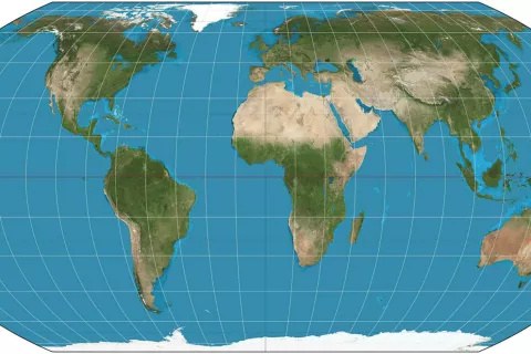 Tak&scaron;en je zemljevid sveta po sodobni ekvivalentni projekciji. / Foto: Wikimedia Commons/strebe