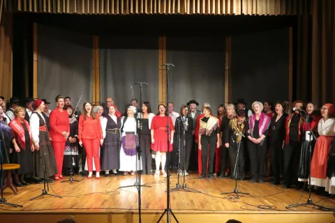 Nastopajoči in poslu&scaron;alci v dvorani so koncert zaključili s skupno pesmijo / Foto: Igor Kavčič