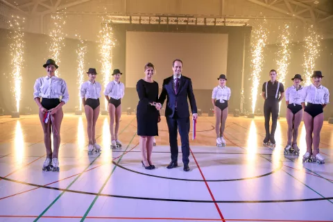 odprtje nova &scaron;portna dvorana &scaron;portni park Domžale na fotografiji mag Renata Kosec županja in dr Mitja Blaganje generalni sekretar Ministrstvo za gospodarstvo, turizem in &Scaron;port / Foto: Tina Dokl