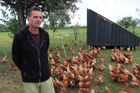 Tilen Praprotnik ob koko&scaron;ih in prevoznem koko&scaron;njaku / Foto: Cveto Zaplotnik