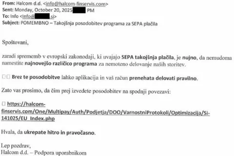 Primer lažne e-po&scaron;te / Foto: Arhiv Policije 