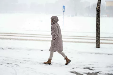 sneg sneženje cesta snežne razmere plug pluženje splužene ceste mraz Kranj / Foto: Tina Dokl