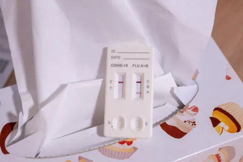 Kombinirani hitri antigenski test za covid in gripo, pozitiven na gripo / Foto: Primož Pičulin