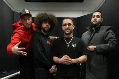 V slogi je moč: Joe Joe, Mango Fuga, El Jasko in Inkaso v studiu, kjer nastaja nova zgodba trži&scaron;kega hip-hopa. / Foto: Arhiv Madshots Records