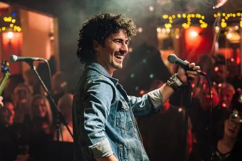 Skupina Pop Design, pevec Maj Vrhovec med nastopom v KluBaru v Kranju / Foto: Primož Pičulin