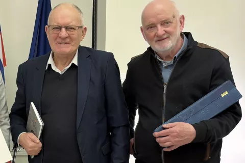 Urednika zbornika Franc Križnar (levo) in Miha Naglič. / Foto: Tanja Mlinar