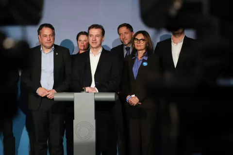 Volitve v državni zbor 2026 novinarsko sredi&scaron;če DZ stranka Gibanje Svoboda Robert Golob / Foto: Tina Dokl