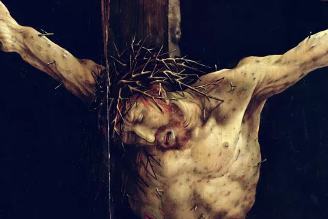 Križani Jezus (detajl), kakor ga je na oltarni sliki v cerkvi v mestu Isenheim v Alzaciji upodobil mojster Mathias Gr&uuml;newald v letih 1512-1516. / Foto: Wikipedija