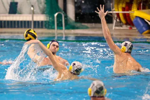 vaterpolo turnir mednarodna alpska liga Kranj tekma med Triglav Kranj modre kape vs Branik Maribor bele kape / Foto: Tina Dokl