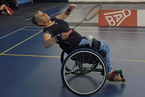 Mojca Debeljak med igranjem parabadmintona / Foto: osebni arhiv