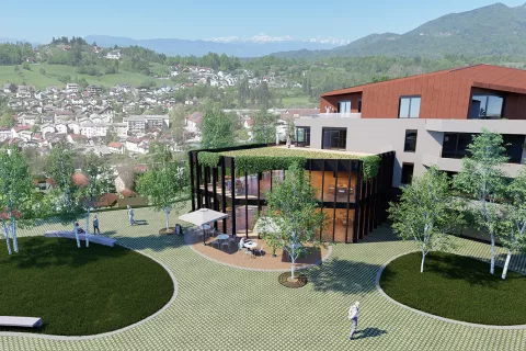 Med stavbami bo veliko zelenih povr&scaron;in in odprtega prostora. / Foto: Volgemut Arhitekti