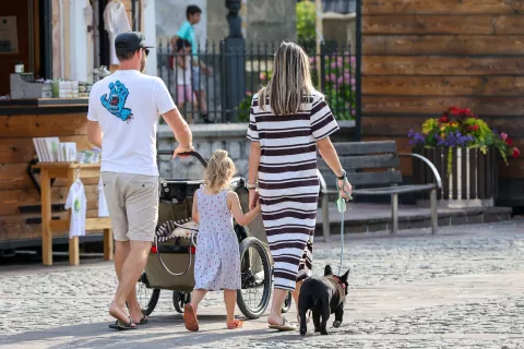 simbolična fotografija družina otrok pes sprehod otro&scaron;ki voziček generacija rojstvo rodnost rojstva / Foto: Tina Dokl
