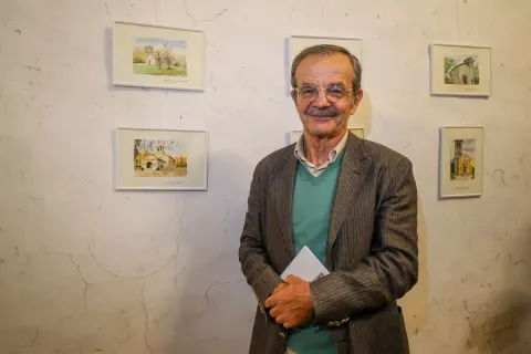 odprtje razstava avtor Pierluigi Banchig naslov razstave Votivne cerkvice Nadi&scaron;kih dolin v akvarelih Crngrob galerija v Cerkev Marijinega oznanjenja na fotografiji avtor razstave Pierluigi Bonchig / Foto: Tina Dokl