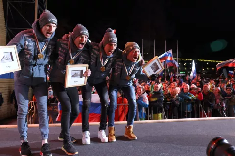 PLANICA SP 2023 12. dan sobota 4. marec ekipna tekma smučarski skoki svetovni prvaki slovenija / Foto: Gorazd Kavčič