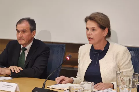 Ministrica Alenka Bratu&scaron;ek in avstrijski strokovnjak Franz L&uuml;ckler. / Foto: Arhiv Ministrstva