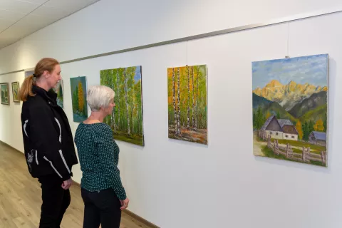 Likovno razstavo Franca Šetine si je na hodniku Občine Železniki možno ogledati do 13. aprila. / Foto: Simon Benedičič