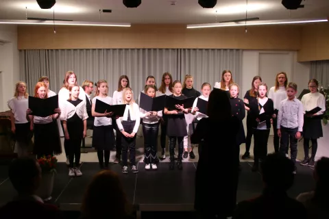 Mladinski pevski zbor GŠ Kranj je večer zaključil s pesmijo Svet prelep je. / Foto: GŠ Kranj (foto Boni)