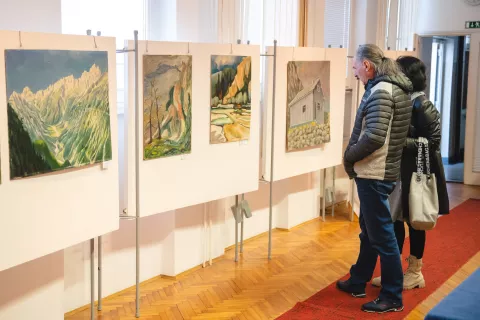 Na dražbi je 36 slik z gorskimi motivi. / Foto: Nik Bertoncelj