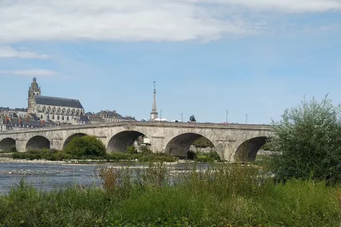Blois, kamniti most čez Loaro v ozadju je stolnica sv. Ludvika / Foto: Slavko Zupanc