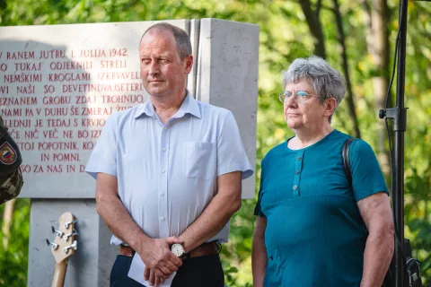 Župan Občine Žirovnica Leopold Pogačar in slavnostna govornica Živa Vidmar / Foto: Nik Bertoncelj