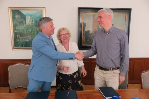 Ciril globočnik, Marija Kolar in Domen Marinčič / Foto: Igor Kavčič