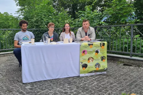 Luka Hren (Julian Alps Trail), Kaja Beton (Turizem in kultura Radovljica), Elizabeta Skumavc (Turizem Kranjska Gora) in Matjaž Koman (Turizem in kultura Žirovnica)