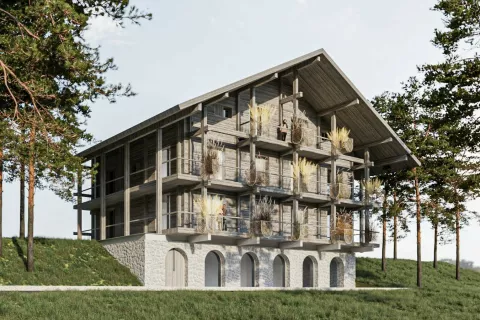 Takole bo videti nova vila Muhr, ki bo na mestu nekdanje v enaki velikosti stala v neposredni bližini hotela Bohinj v Ribčevem Lazu. / Foto:  