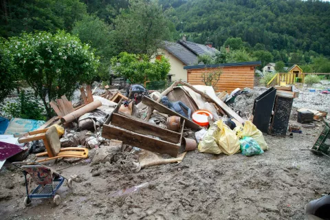 Posledice poplav na Krivčevemu, v dolini reke Črne, občina Kamnik, 7. avgust 2023 / Foto: Aleš Senožetnik