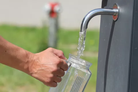 pitnik pitna vod voda vročina pred OŠ Stane Žagar Kranj / Foto: Tina Dokl