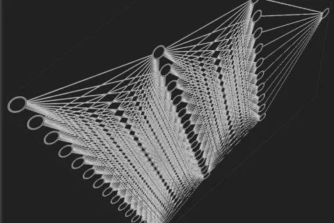 Ilustracija živčnega omrežja (»neural network«), kakor jo je po naročilu narisal ChatGPT. Ta je bil v letu 2023 najbolj iskan »ključnik« na Wikipediji. / Foto: Wikipedija