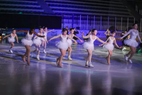 Kot se za drsalno revijo na Bledu spodobi, ni manjkalo niti Labodje jezero. / Foto: Tina Dokl