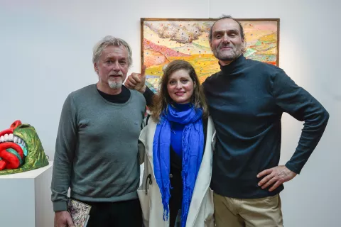 Slikar, kiparka in kipar: Gigo de Brea, Katja Bogataj in Matej Plestenjak. / Foto: Darjan Kacin