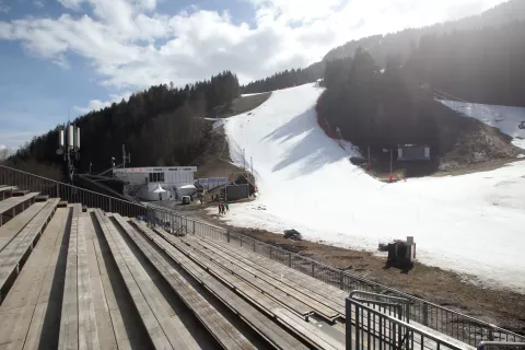 priprava proge Alpsko smučanje Svetovni pokal Kranjska Gora Vitranc 2024 Podkoren vremenske razmere odpoved veleslalom / Foto: Gorazd Kavčič