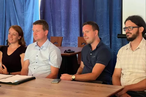 Kandidat za župana Marko Gasser je kandidaturo najavil kot neodvisni kandidat s podporo občanov. Na sliki s člani ekipe, od leve: Andreja Pintar, Marko Gasser, Andrej Vrhunc in Andraž Valcl.