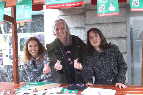 Od leve proti desni: Ana Dujmović, Katja Živković Premru in Brina Filipina Jesihar na stojnici v Kranju / Foto: Gorazd Kavčič / Foto: 